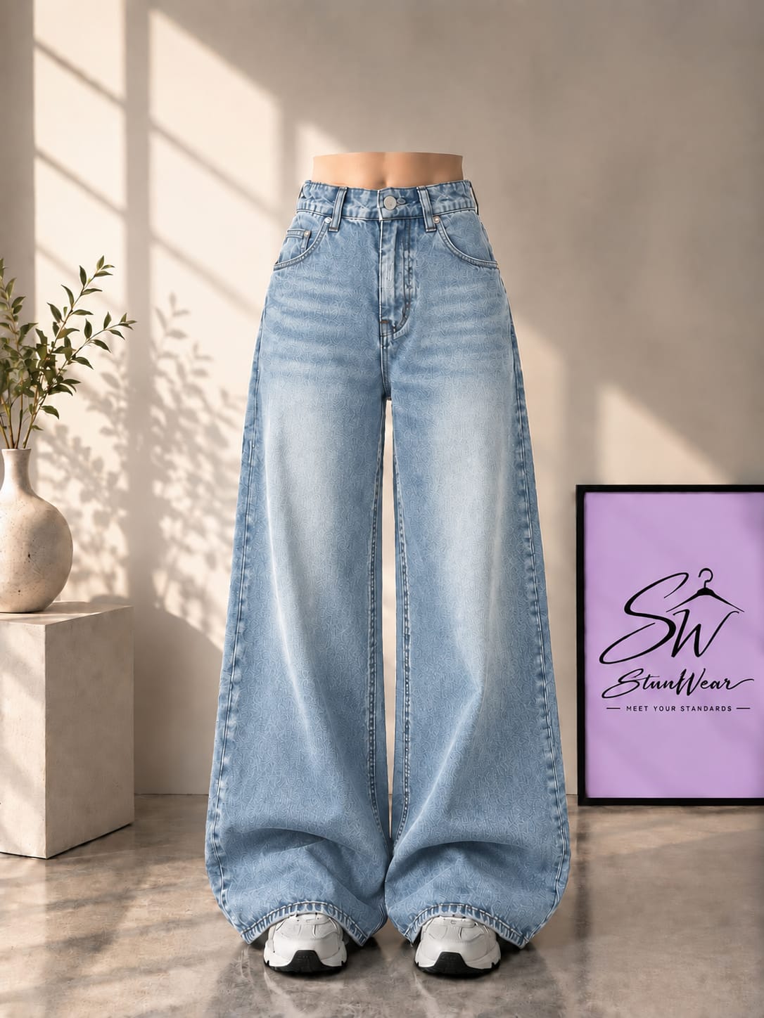 ICE BLUE FADED WIDE LEG BAGGY JEANS