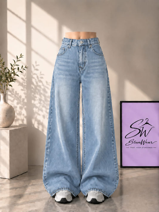 SKY BLUE FADED WIDE LEG BAGGY JEANS