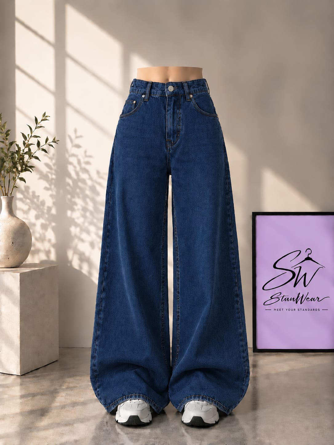 DARK BLUE WIDE LEG BAGGY JEANS