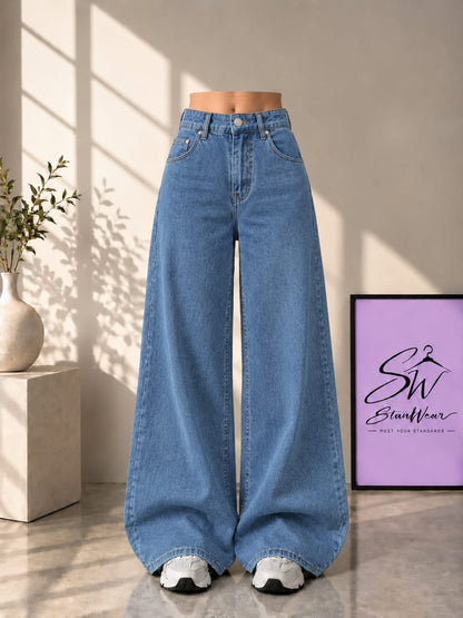 MID BLUE WIDE LEG BAGGY JEANS