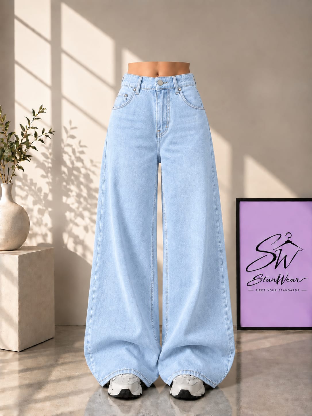 ICE BLUE WIDE LEG BAGGY JEANS