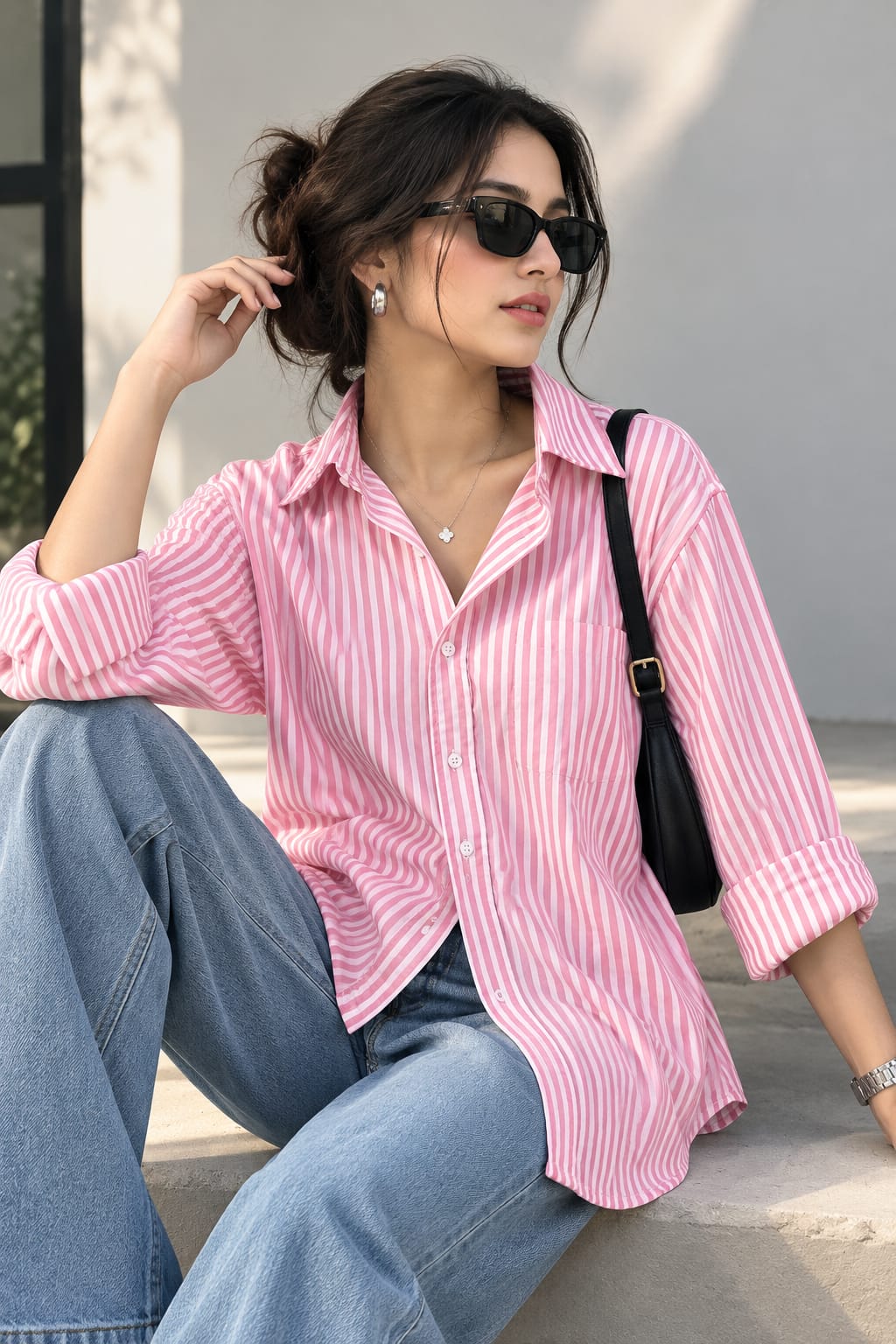 WHITE AND PINK STRIPES BUTTON DOWN SHIRT