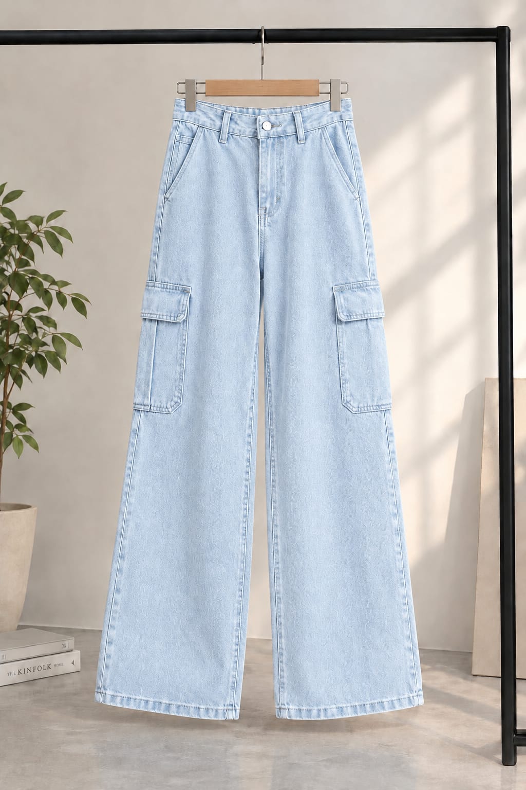 ICE BLUE WIDE LEG CARGO JEANS