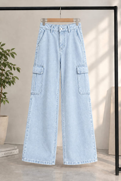 ICE BLUE WIDE LEG CARGO JEANS