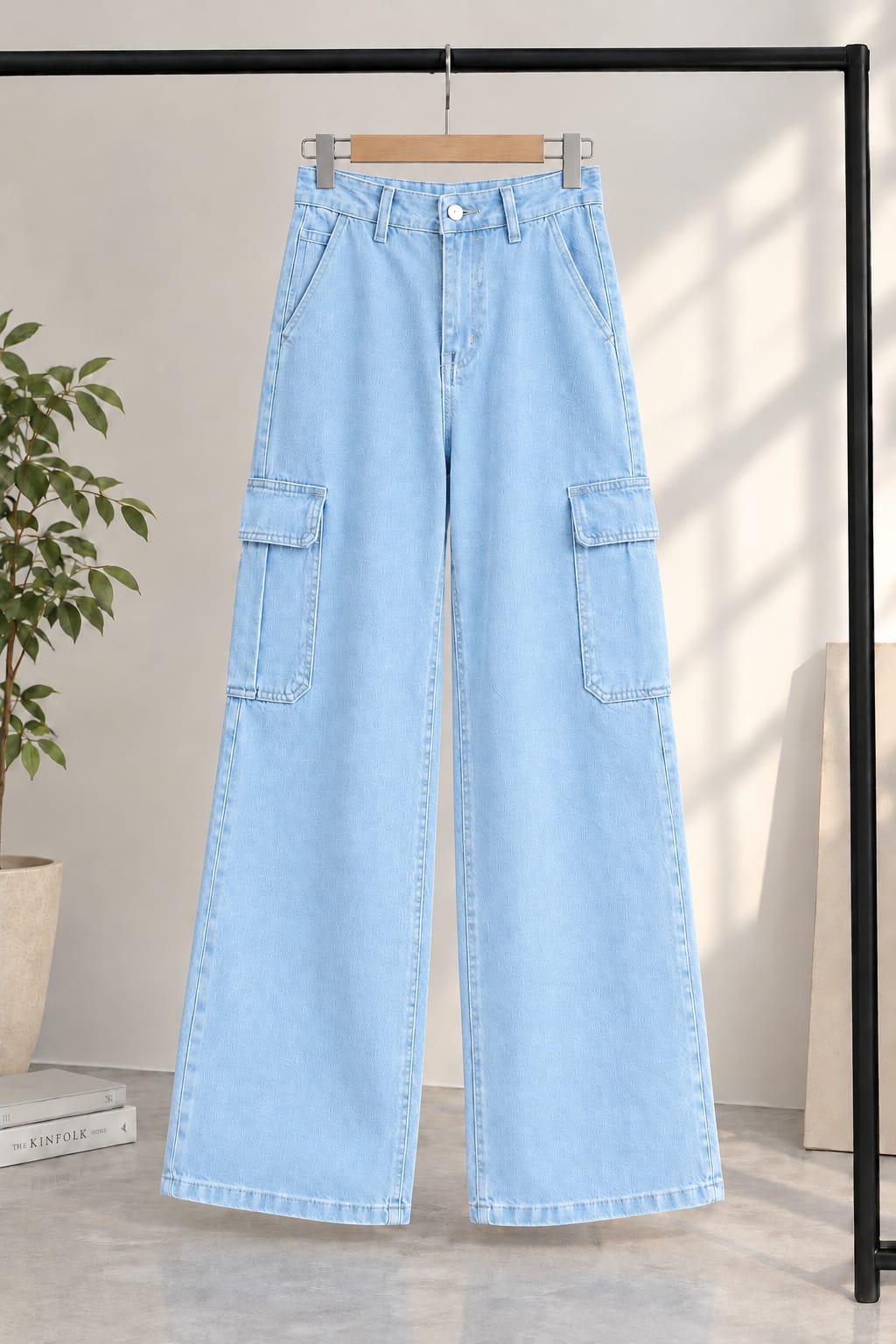 SKY BLUE WIDE LEG CARGO JEANS
