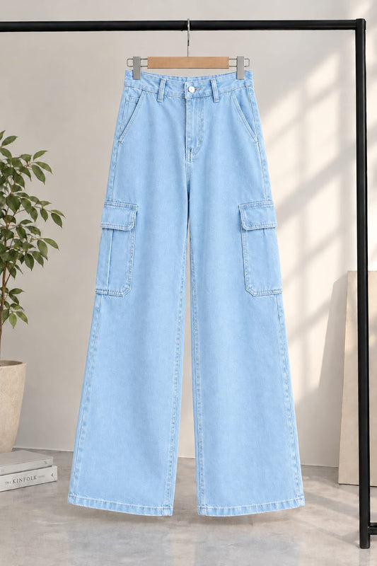 SKY BLUE WIDE LEG CARGO JEANS