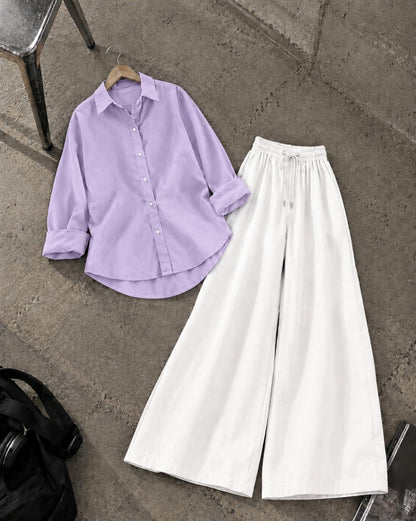 LILAC BUTTON DOWN SHIRT WITH WHITE FLAPPER TROUSER