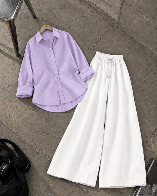 LILAC BUTTON DOWN SHIRT WITH WHITE FLAPPER TROUSER