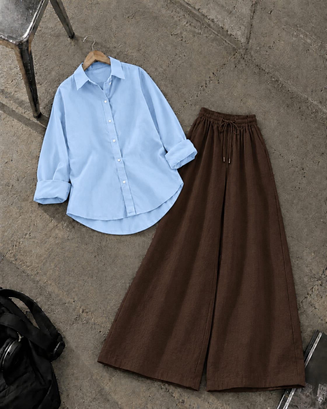 SKY BLUE BUTTON DOWN SHIRT WITH DARK BROWN FLAPPER TROUSER